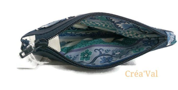 Porte-Monnaie compact, simili marine et coton bleu - PM/02