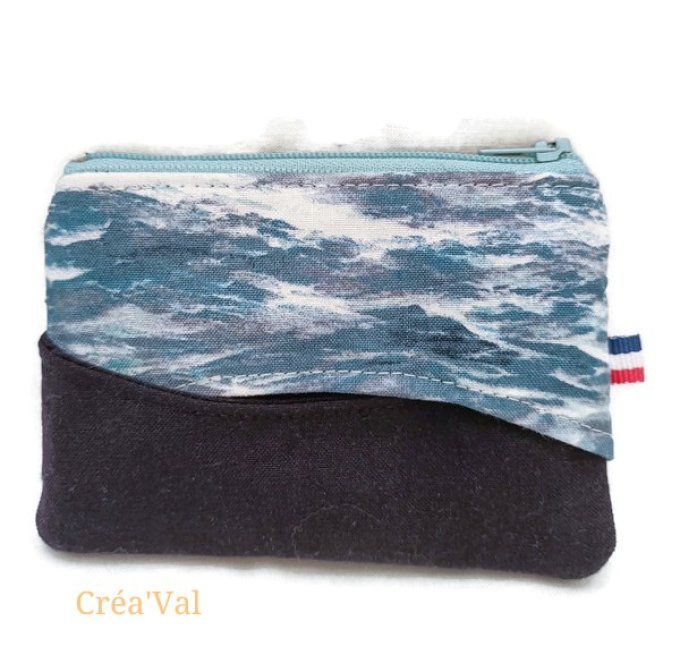Porte-monnaie, cartes,mouchoir bi-matière marine et bleu, PM/08