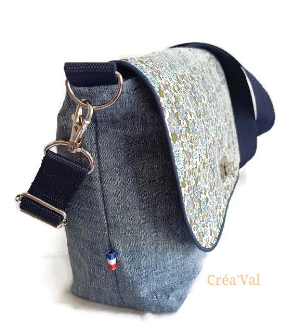 Sac Besace femme, bi matière jean léger et coton - SB/101