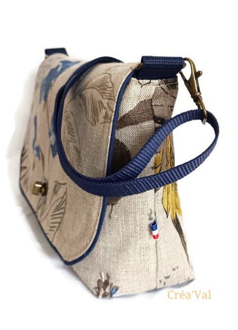 Sac Besace femme - Coton/lin fleuri bleu - SB/102