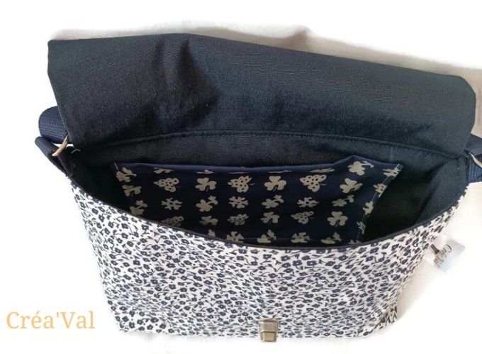 Sac besace fleuri bleu et blanc - SB/62