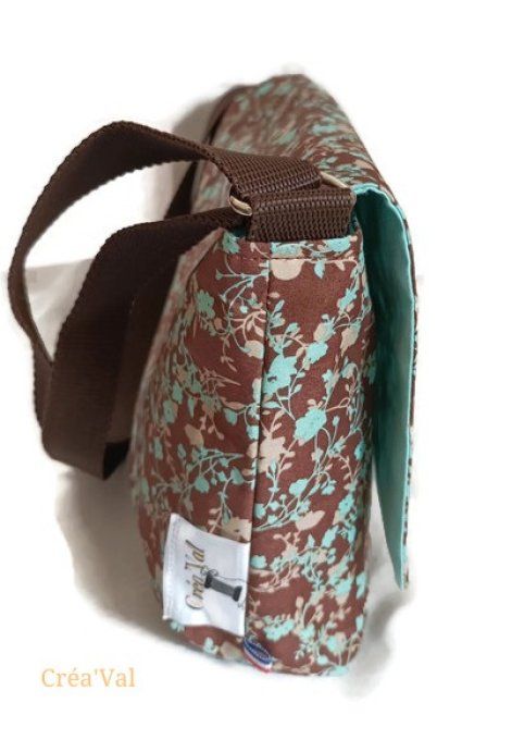 Sac Besace Femme - marron fleuri turquoise - SBB/07