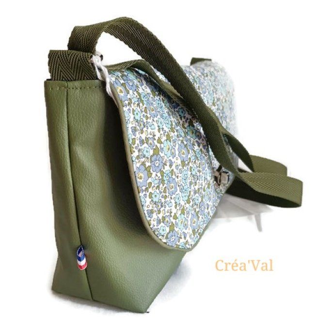 Sac Besace femme bi-matière kaki et bleu - SBN/28