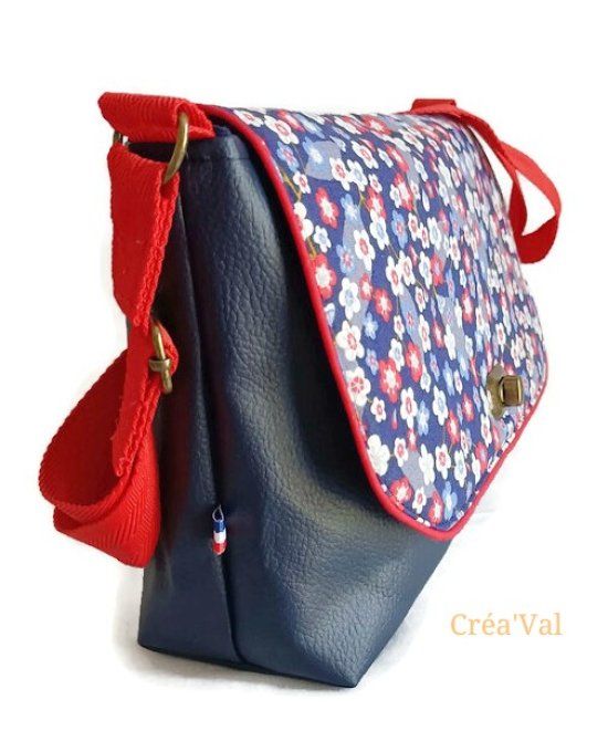 Sac Besac femme, bi-matière, marine et rouge - SBN/30