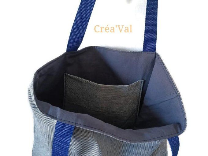 Tote bag grand format rayures bleu - TB/19