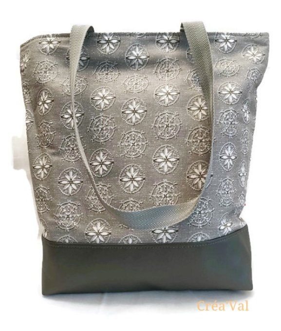 Sac tote bag, gris étoilé, multipoche, bi-matière - TBZ/11